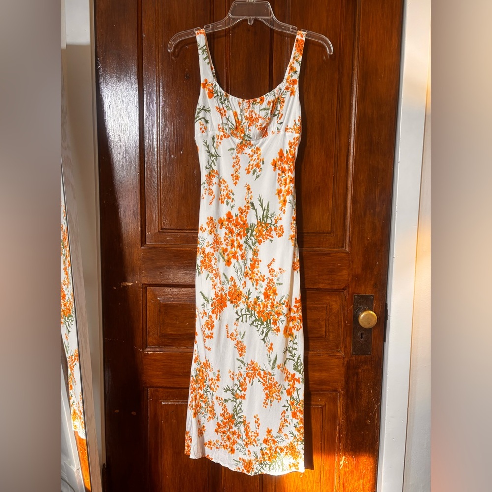 White Dress Orange Floral Sun Dress